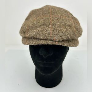 J. Crew Tweed 100% Wool Flat Driving Cap Brown Plaid Tweed Hat Retro‎ 50s 60s